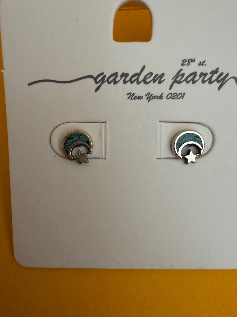 Turquoise Crescent & Star Stud Pierced Earrings